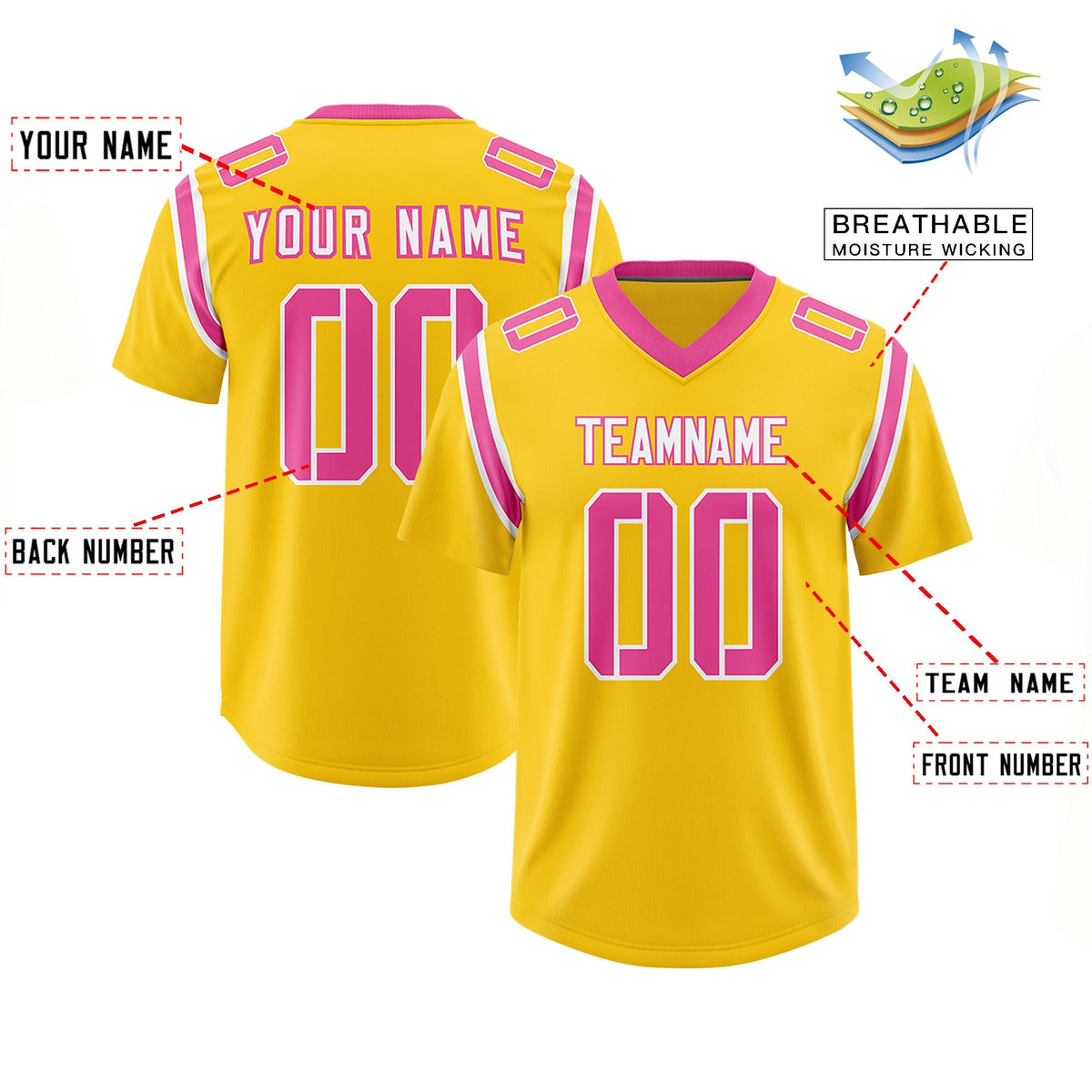 Custom Gold Personalized Shoulder Cut Two-Tone Authentic American Football Jersey