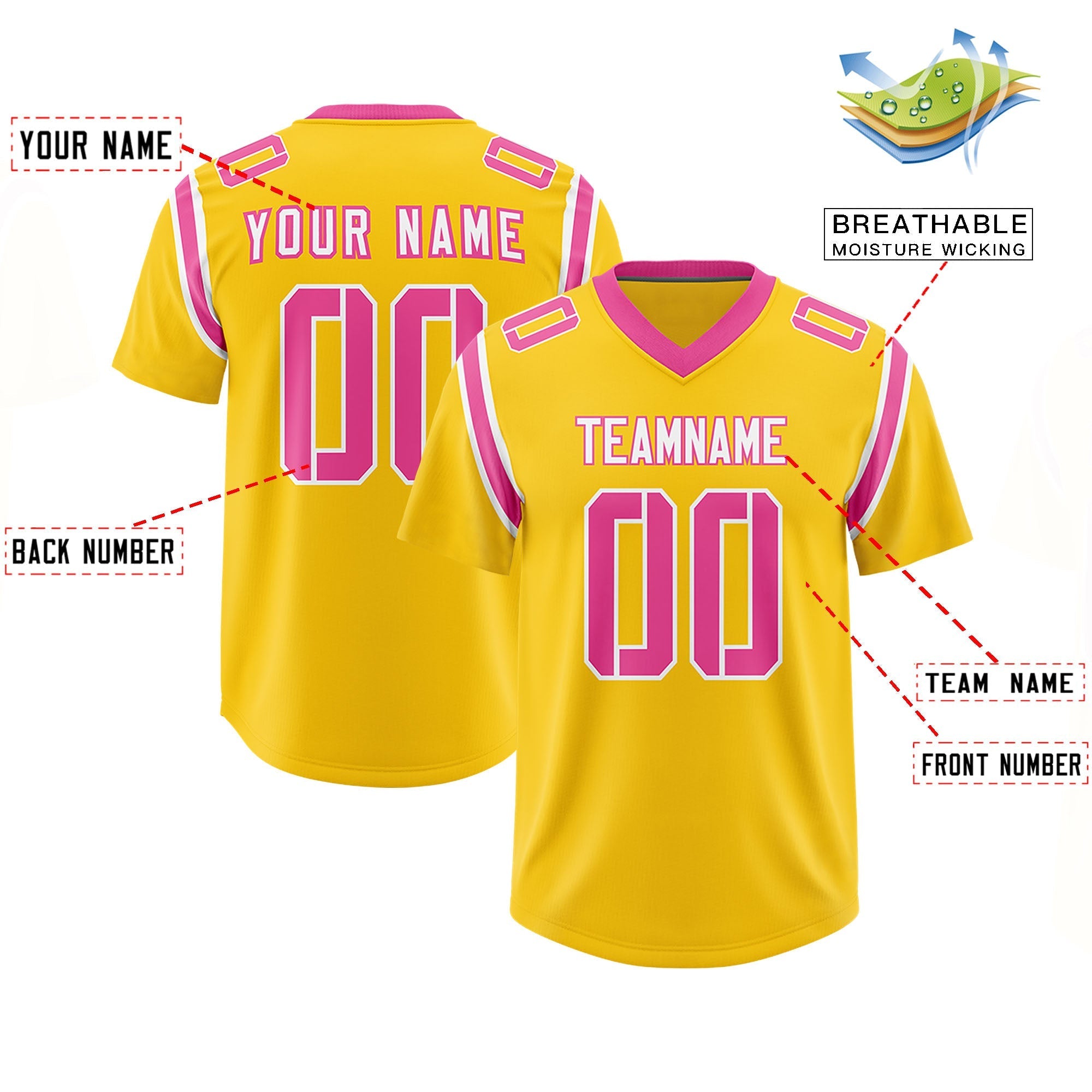 Custom Gold Personalized Shoulder Cut Two-Tone Authentic American Football Jersey