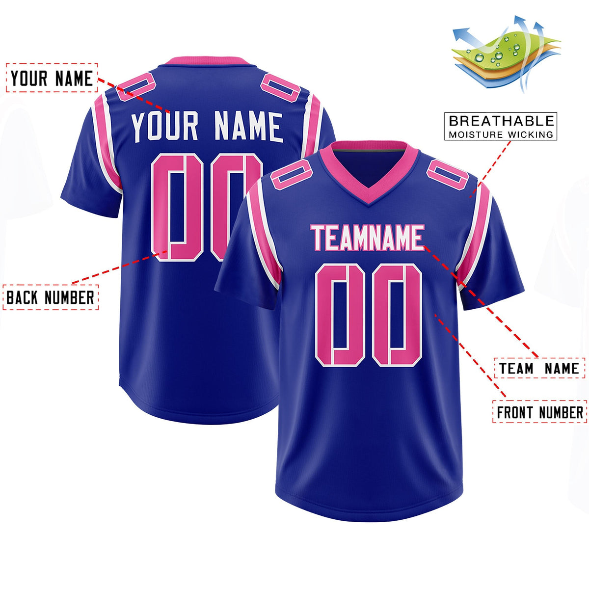 Custom Royal Personalized Shoulder Cut Two-Tone Authentic American Football Jersey