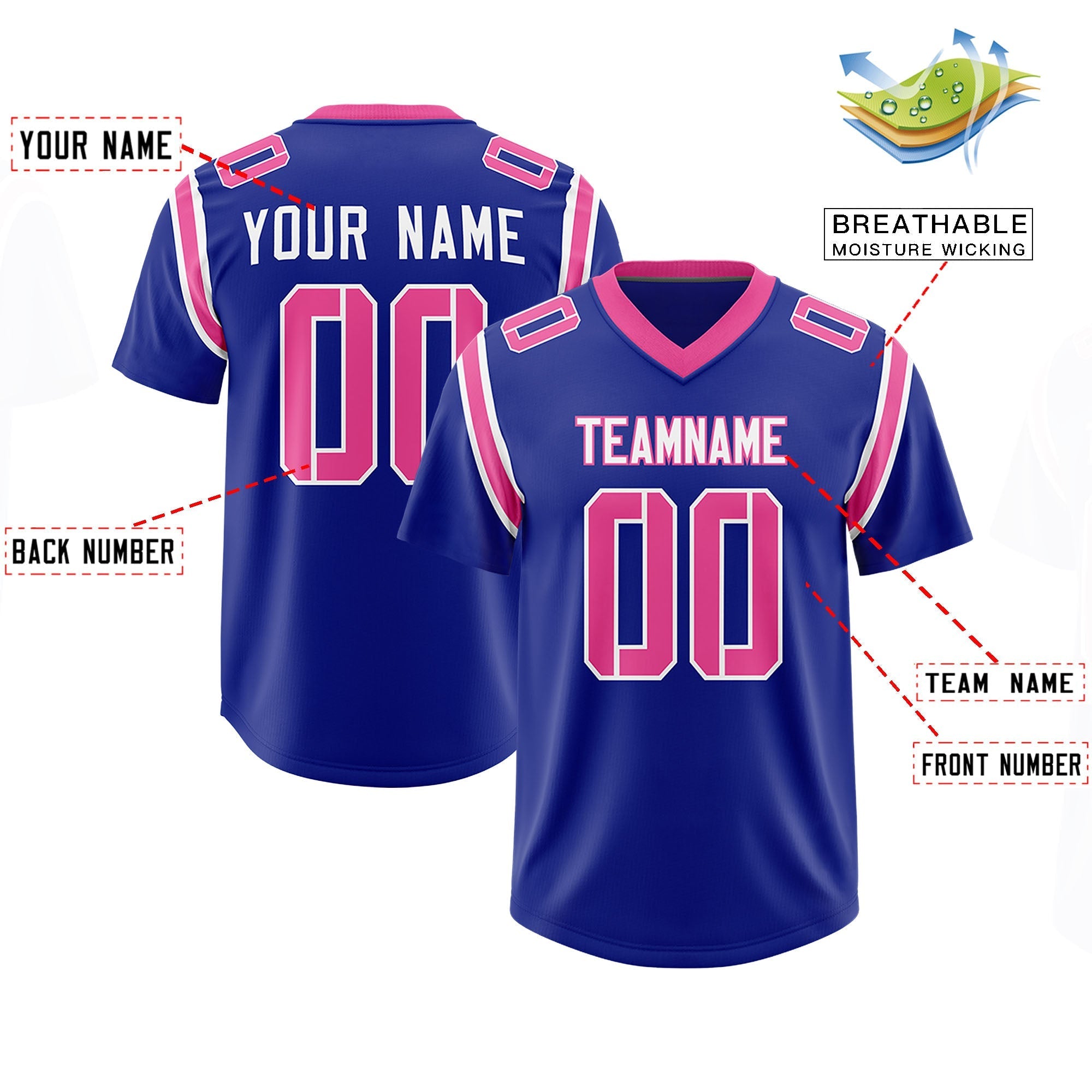 Custom Royal Personalized Shoulder Cut Two-Tone Authentic American Football Jersey