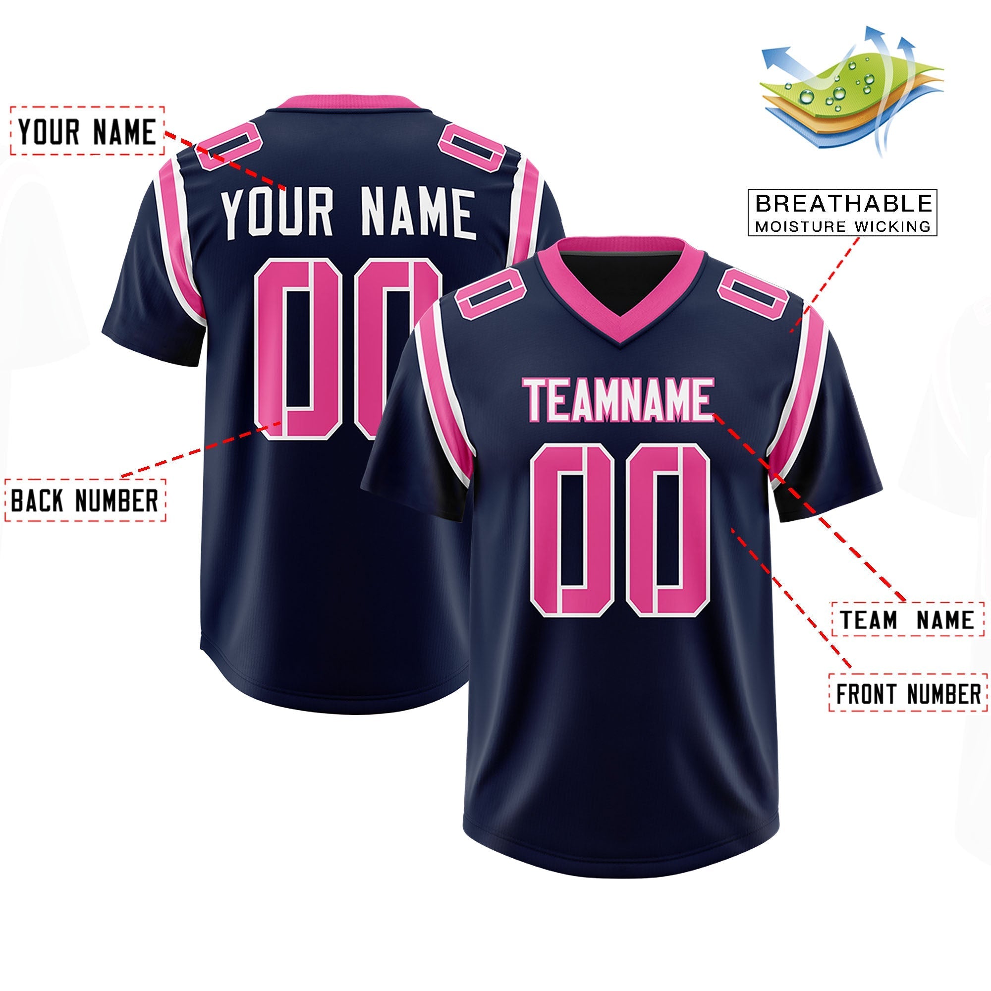 Custom Navy Personalized Shoulder Cut Two-Tone Authentic American Football Jersey