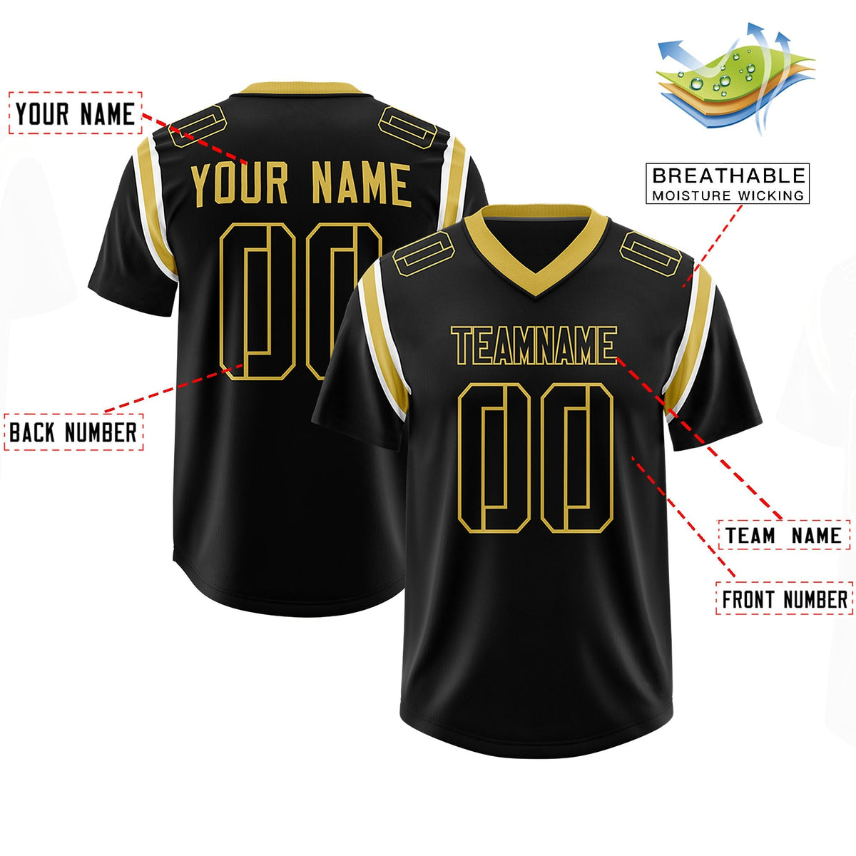 Custom Black Personalized Shoulder Cut Two-Tone Authentic American Football Jersey
