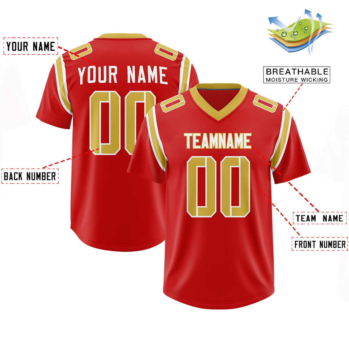 Custom Red Personalized Shoulder Cut Two-Tone Authentic American Football Jersey