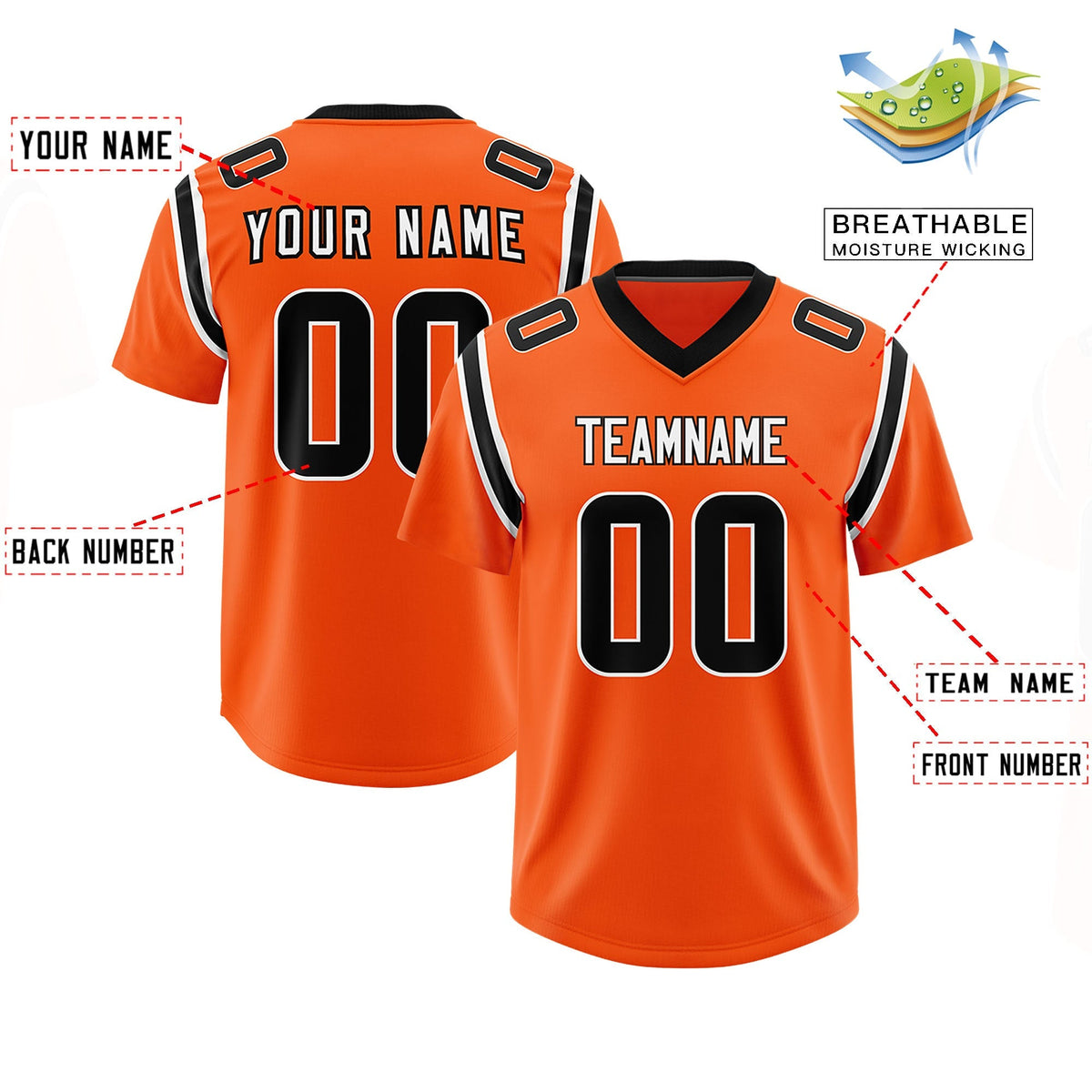 Custom Orange Personalized Shoulder Cut Two-Tone Authentic American Football Jersey
