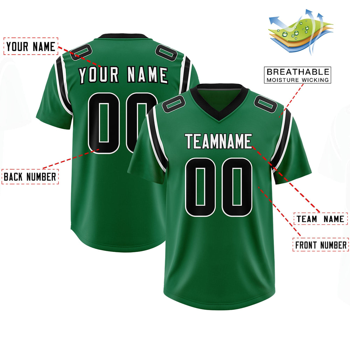 Custom Kelly Green Personalized Shoulder Cut Two-Tone Authentic American Football Jersey