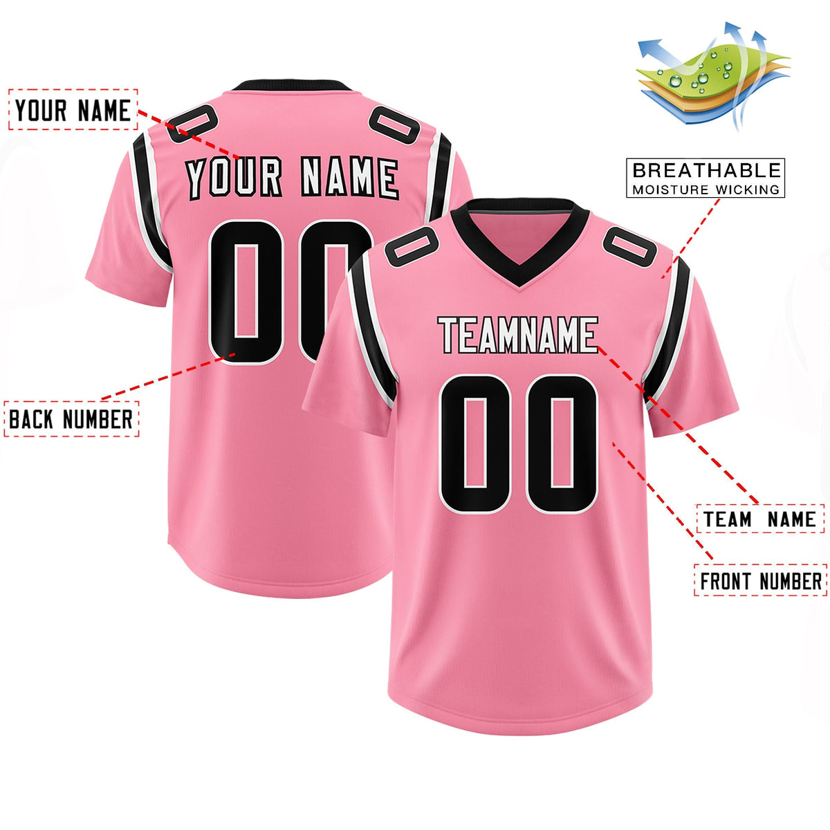 Custom Light Pink Personalized Shoulder Cut Two-Tone Authentic American Football Jersey