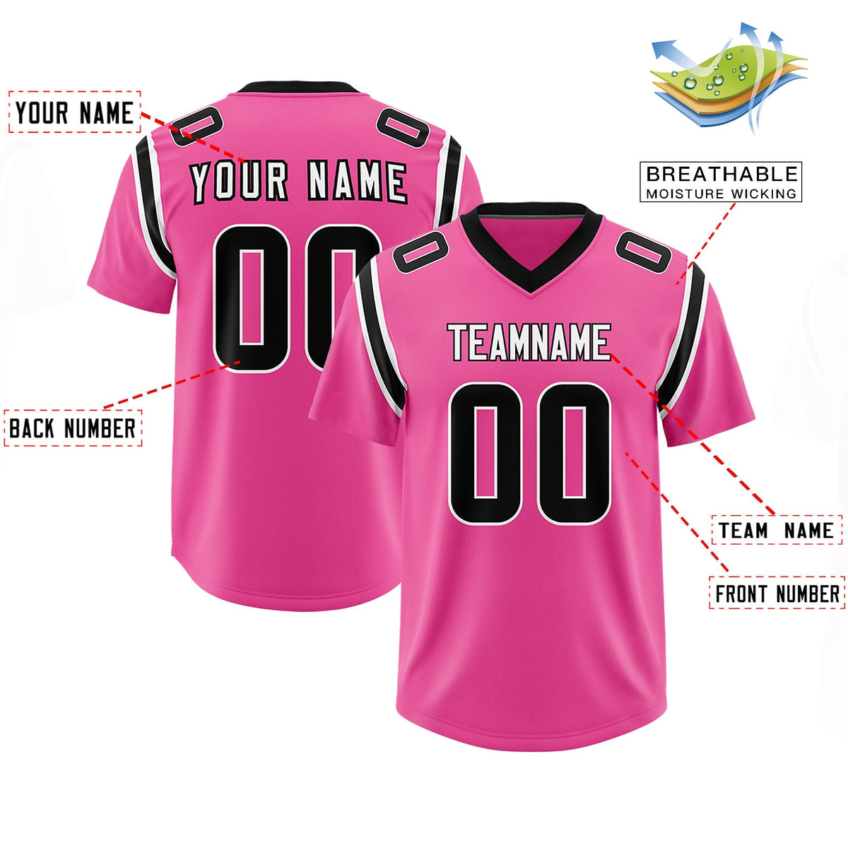 Custom Pink Personalized Shoulder Cut Two-Tone Authentic American Football Jersey
