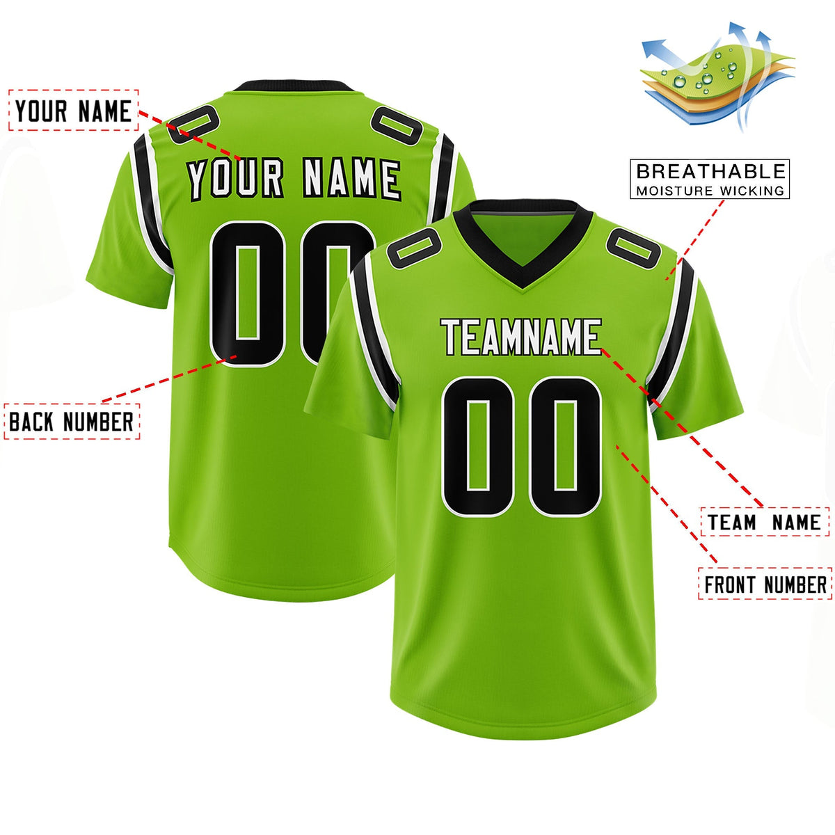 Custom Neon Green Personalized Shoulder Cut Two-Tone Authentic American Football Jersey