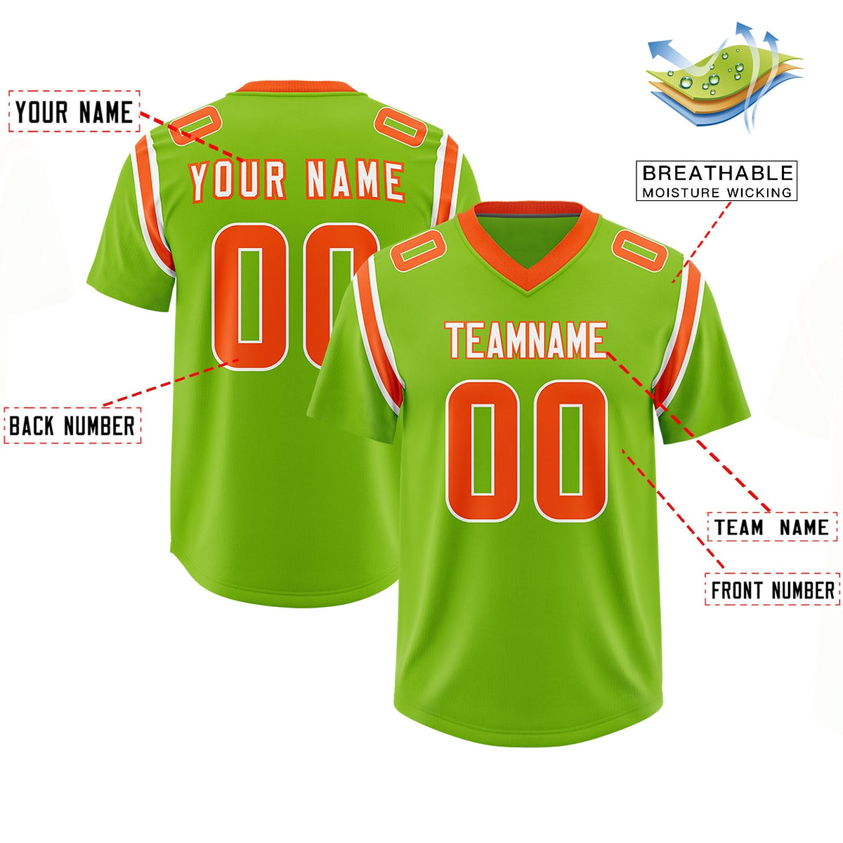 Custom Neon Green Personalized Shoulder Cut Two-Tone Authentic American Football Jersey