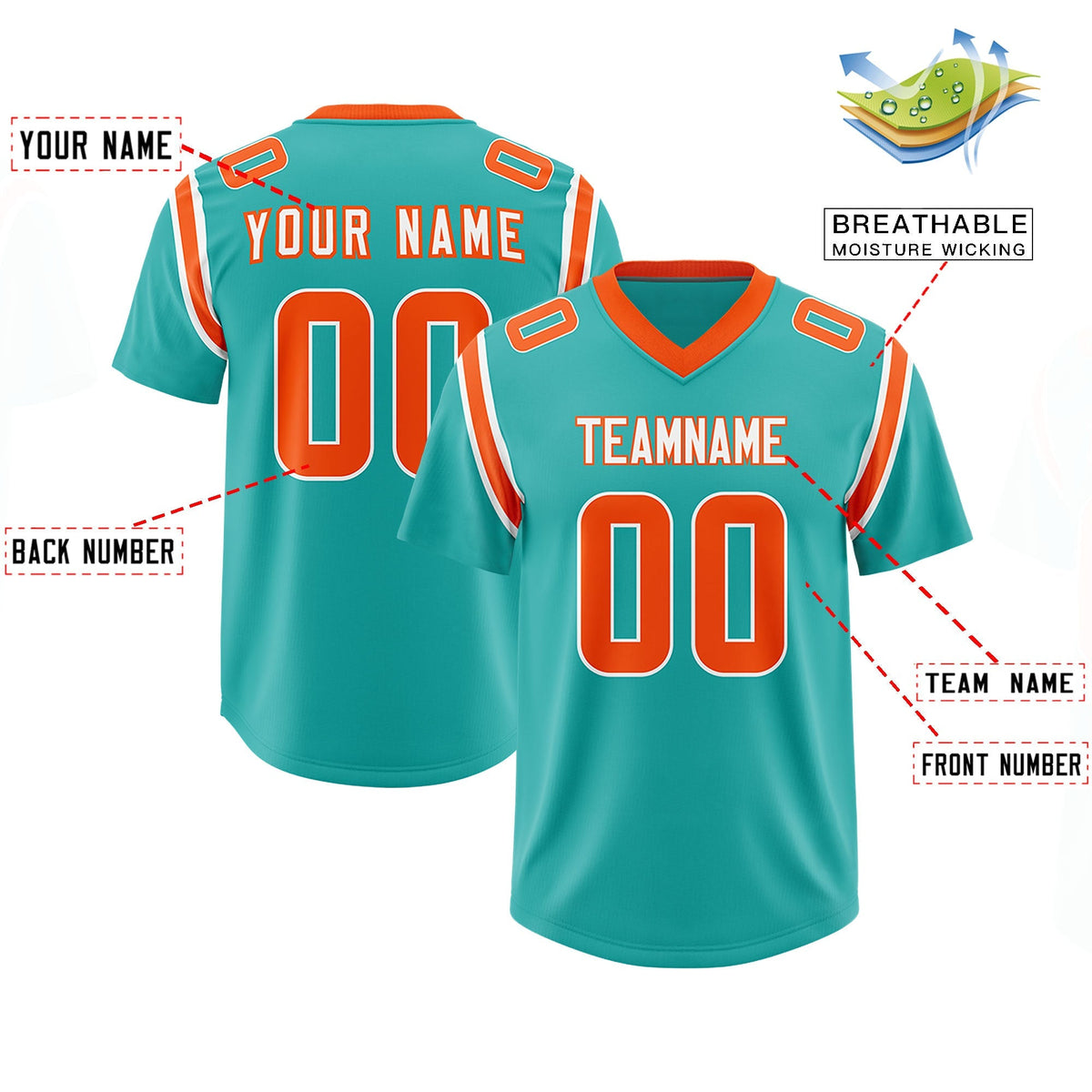 Custom Aqua Personalized Shoulder Cut Two-Tone Authentic American Football Jersey