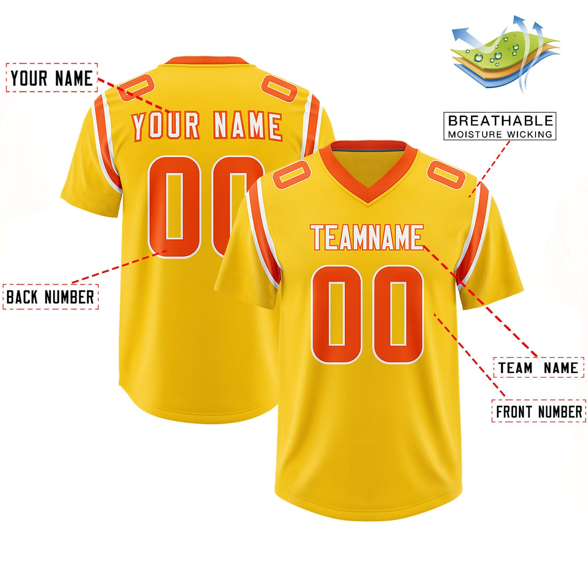 Custom Gold Personalized Shoulder Cut Two-Tone Authentic American Football Jersey