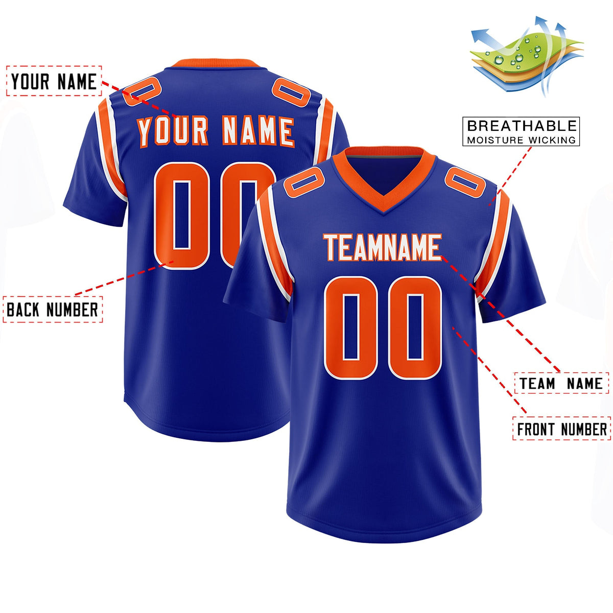 Custom Royal Personalized Shoulder Cut Two-Tone Authentic American Football Jersey