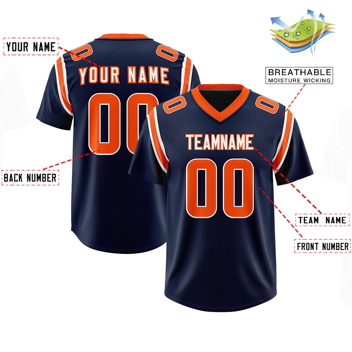 Custom Navy Personalized Shoulder Cut Two-Tone Authentic American Football Jersey