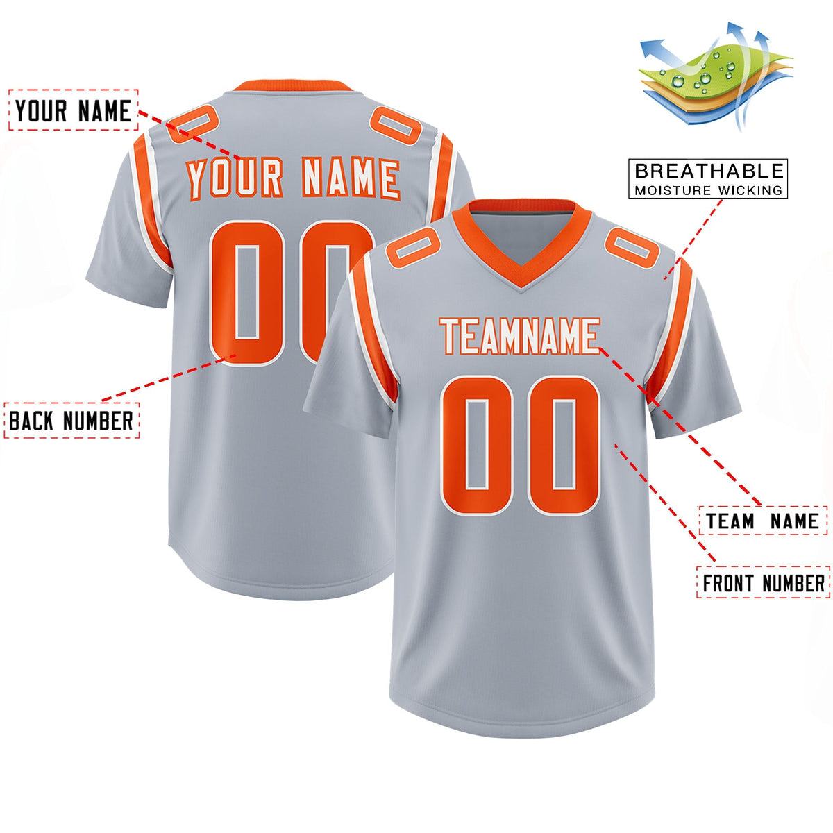 Custom Silver Personalized Shoulder Cut Two-Tone Authentic American Football Jersey