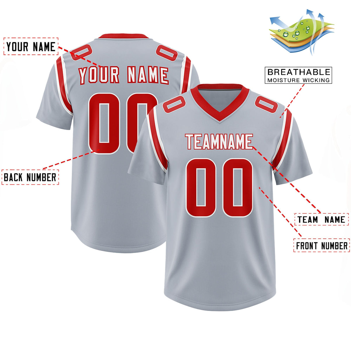 Custom Silver Personalized Shoulder Cut Two-Tone Authentic American Football Jersey