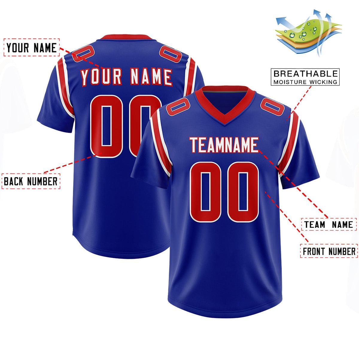 Custom Royal Personalized Shoulder Cut Two-Tone Authentic American Football Jersey