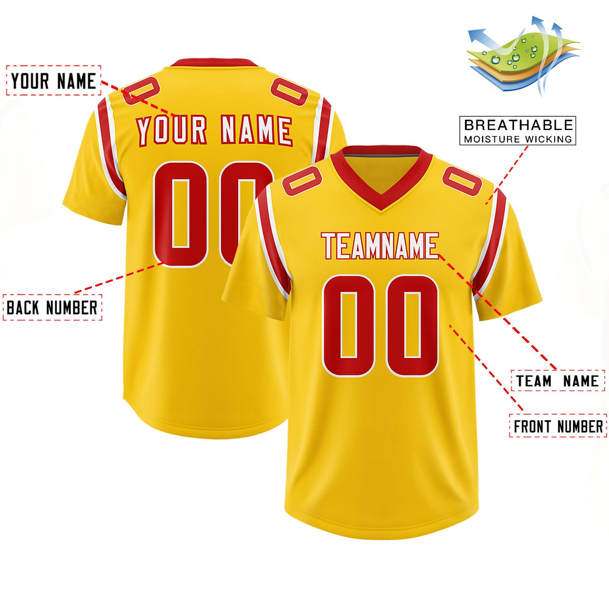 Custom Gold Personalized Shoulder Cut Two-Tone Authentic American Football Jersey