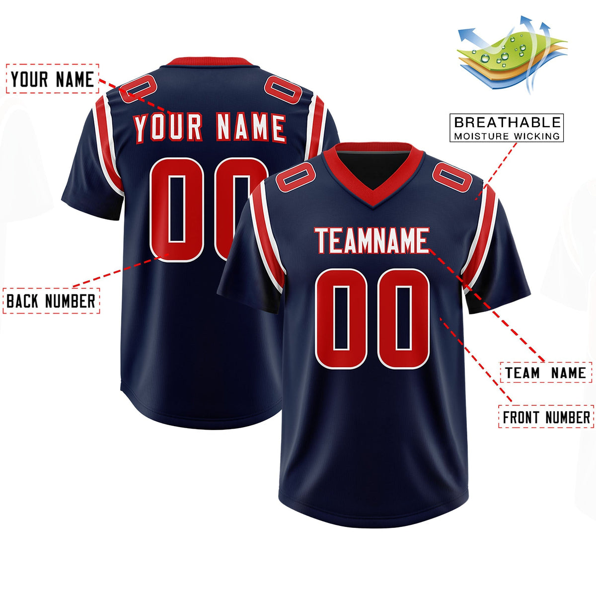 Custom Navy Personalized Shoulder Cut Two-Tone Authentic American Football Jersey