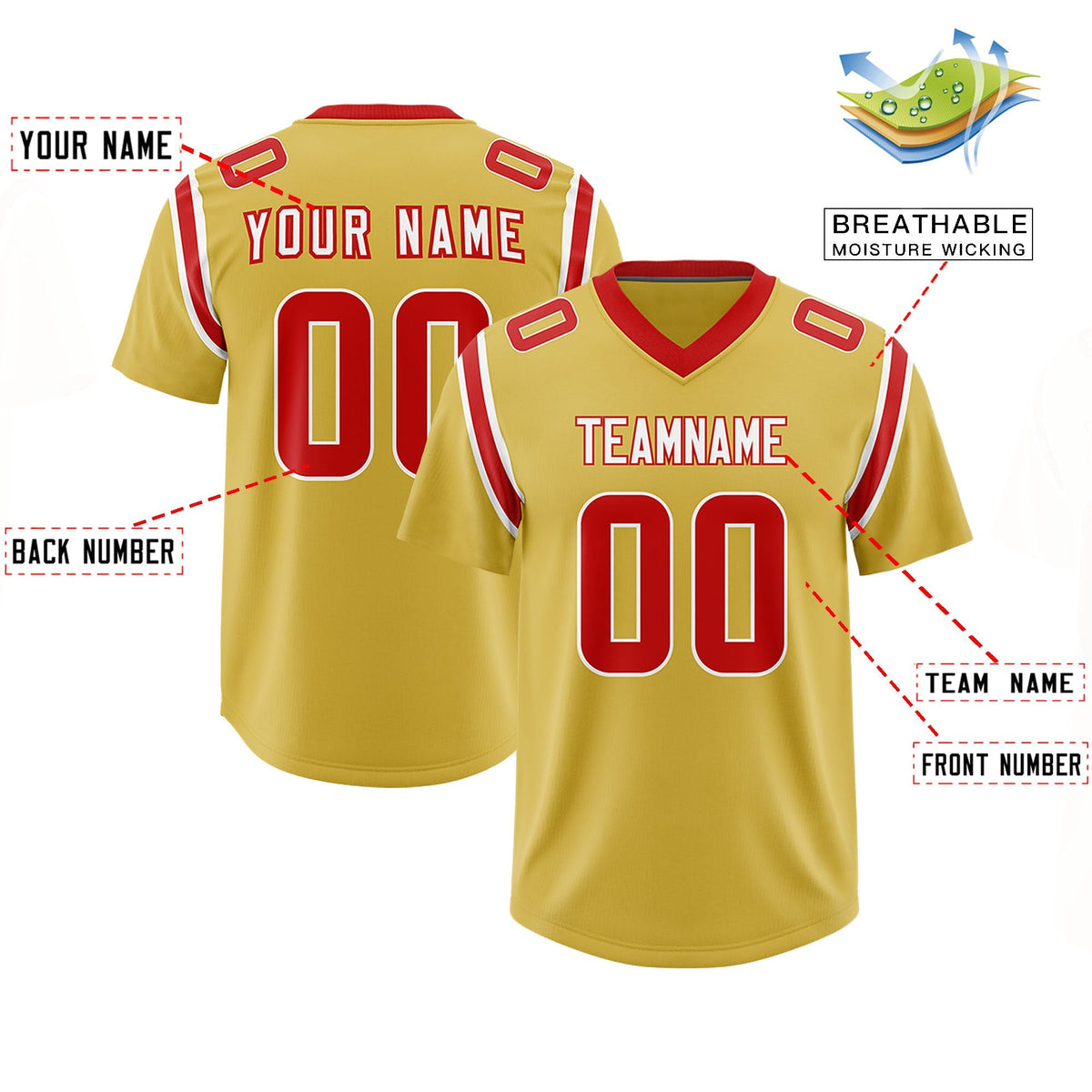 Custom Old Gold Personalized Shoulder Cut Two-Tone Authentic American Football Jersey