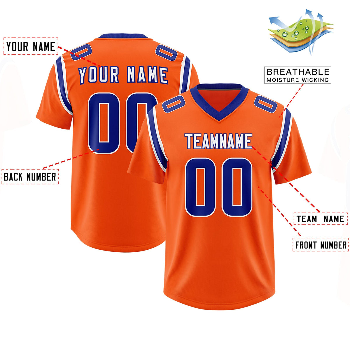 Custom Orange Personalized Shoulder Cut Two-Tone Authentic American Football Jersey