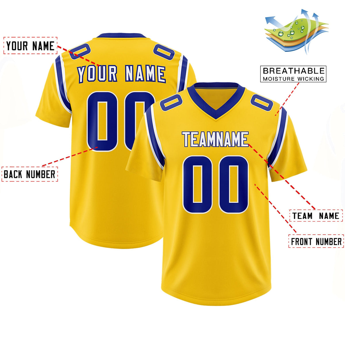 Custom Gold Personalized Shoulder Cut Two-Tone Authentic American Football Jersey