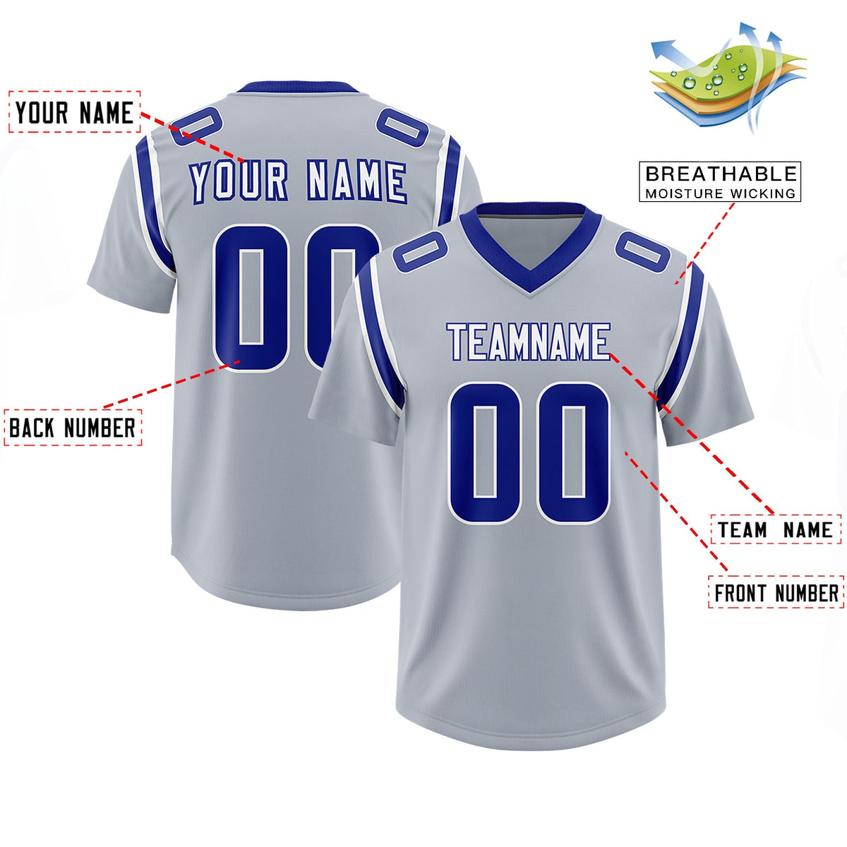 Custom Silver Personalized Shoulder Cut Two-Tone Authentic American Football Jersey