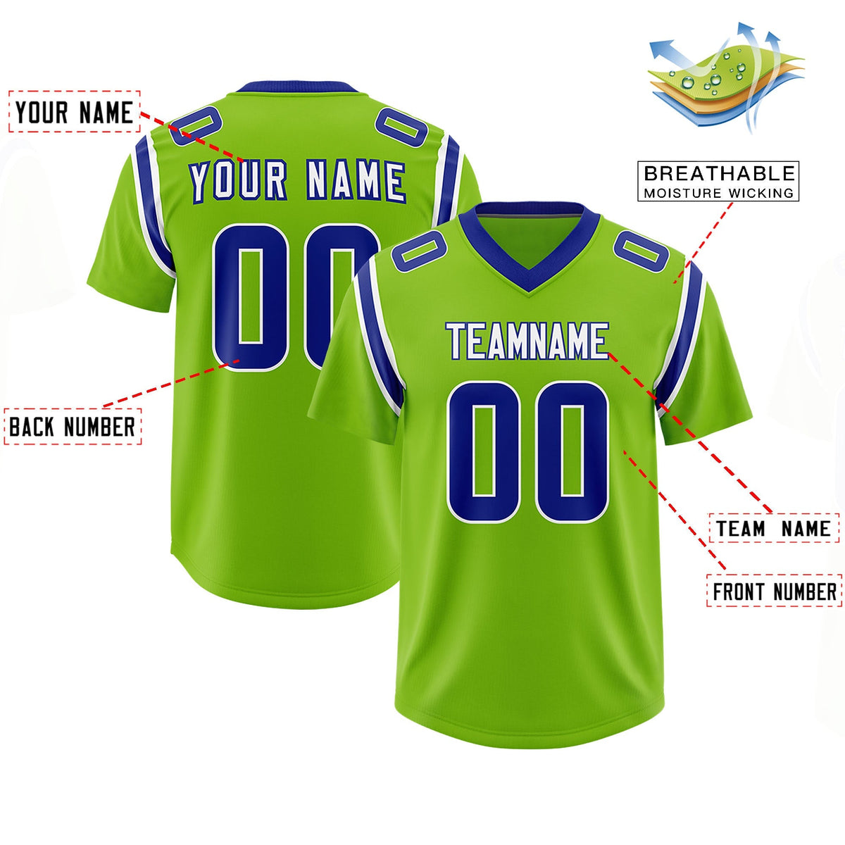 Custom Neon Green Personalized Shoulder Cut Two-Tone Authentic American Football Jersey