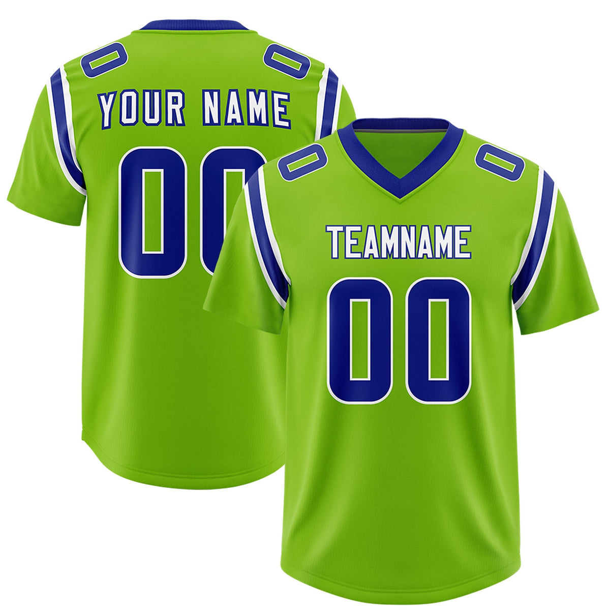 Custom Neon Green Personalized Shoulder Cut Two-Tone Authentic American Football Jersey