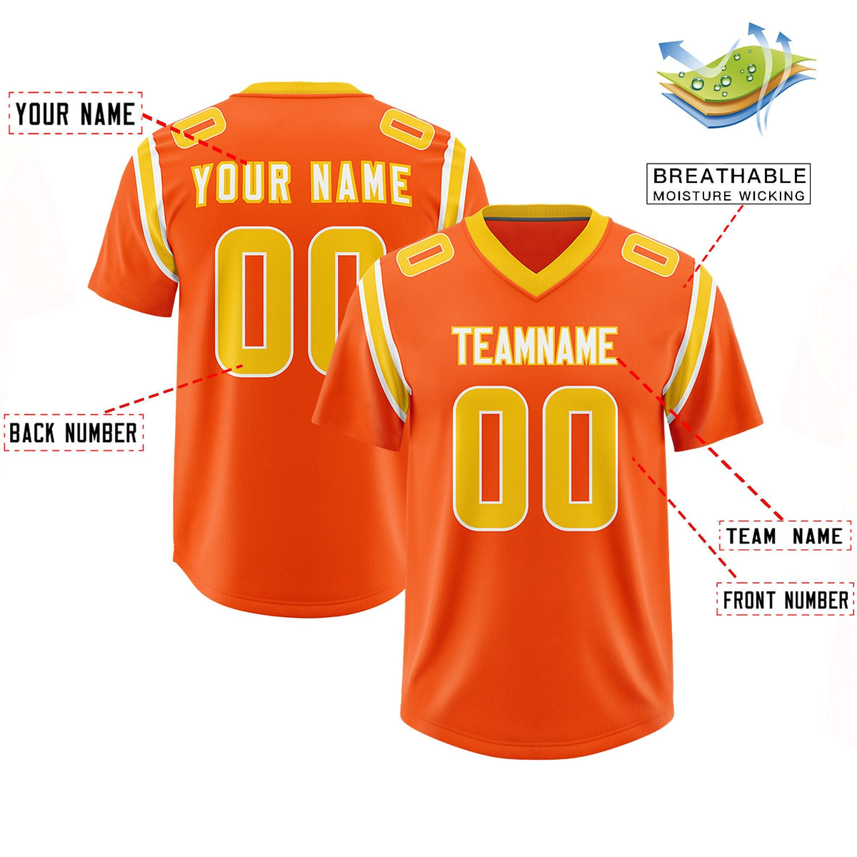 Custom Orange Personalized Shoulder Cut Two-Tone Authentic American Football Jersey