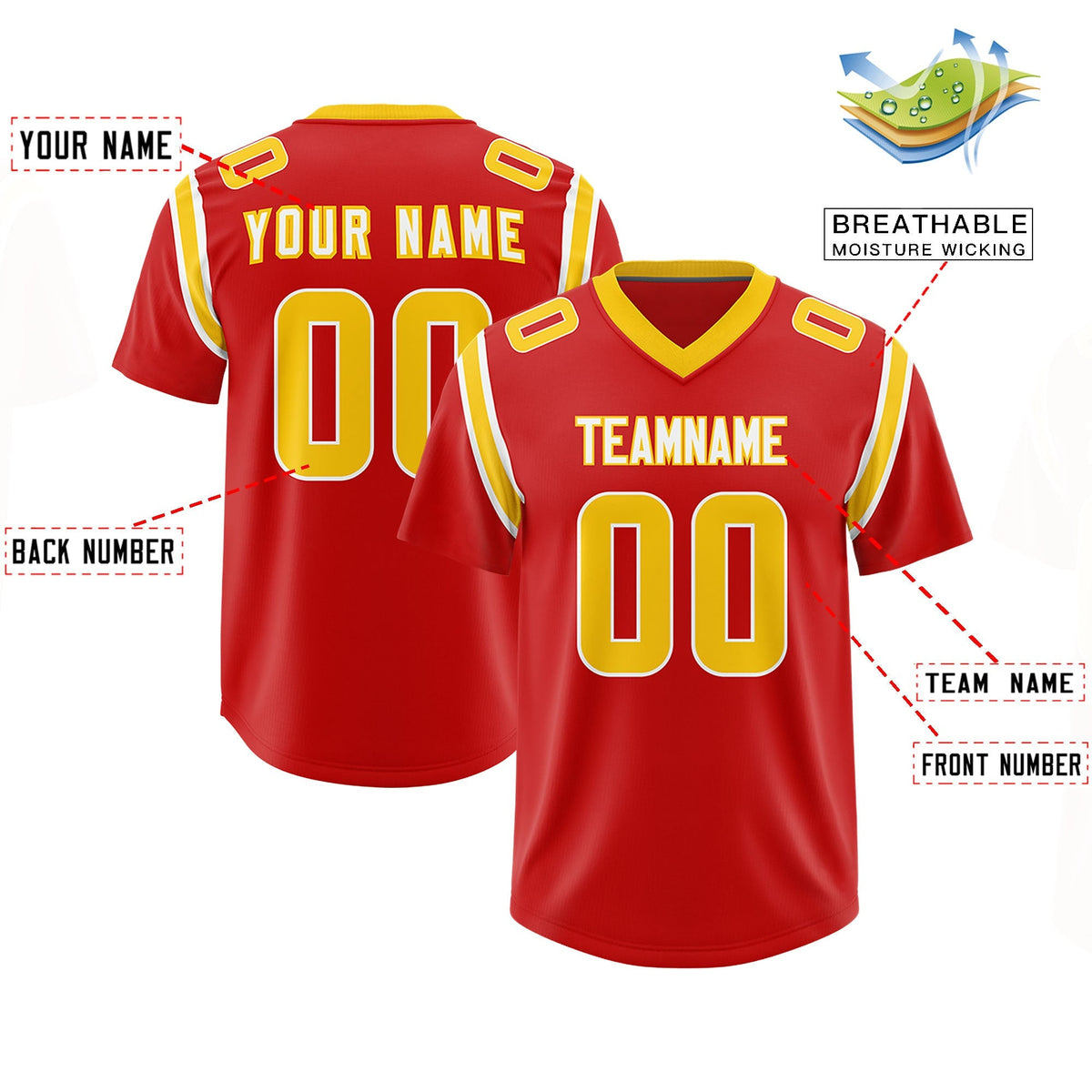 Custom Red Personalized Shoulder Cut Two-Tone Authentic American Football Jersey