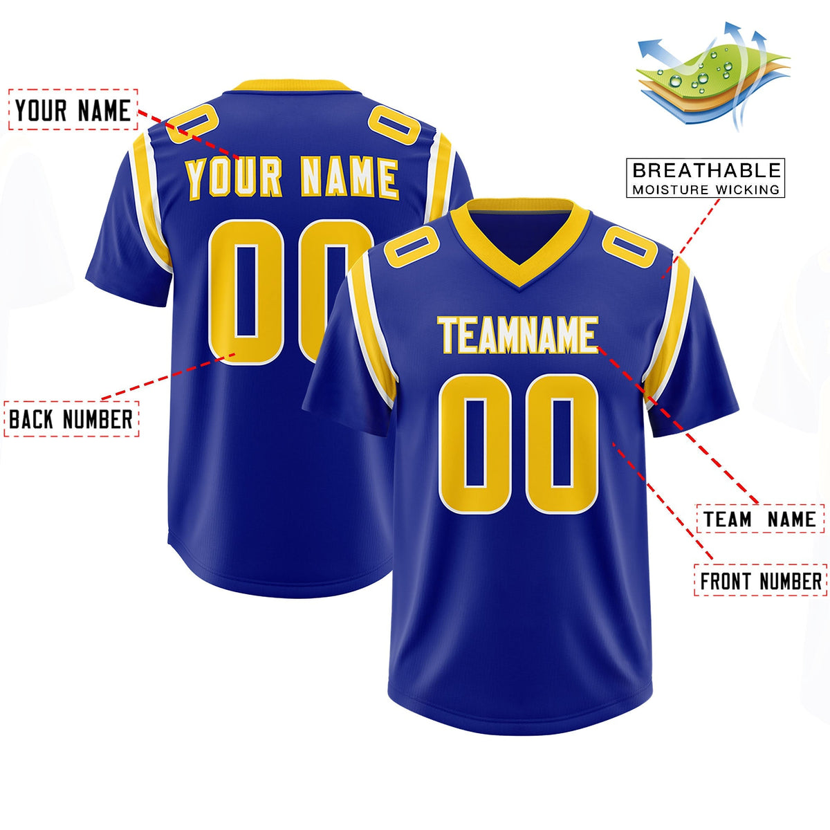 Custom Royal Personalized Shoulder Cut Two-Tone Authentic American Football Jersey