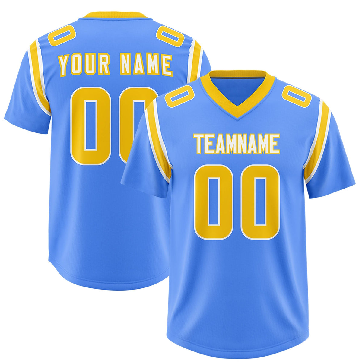 Custom Powder Blue Personalized Shoulder Cut Two-Tone Authentic American Football Jersey