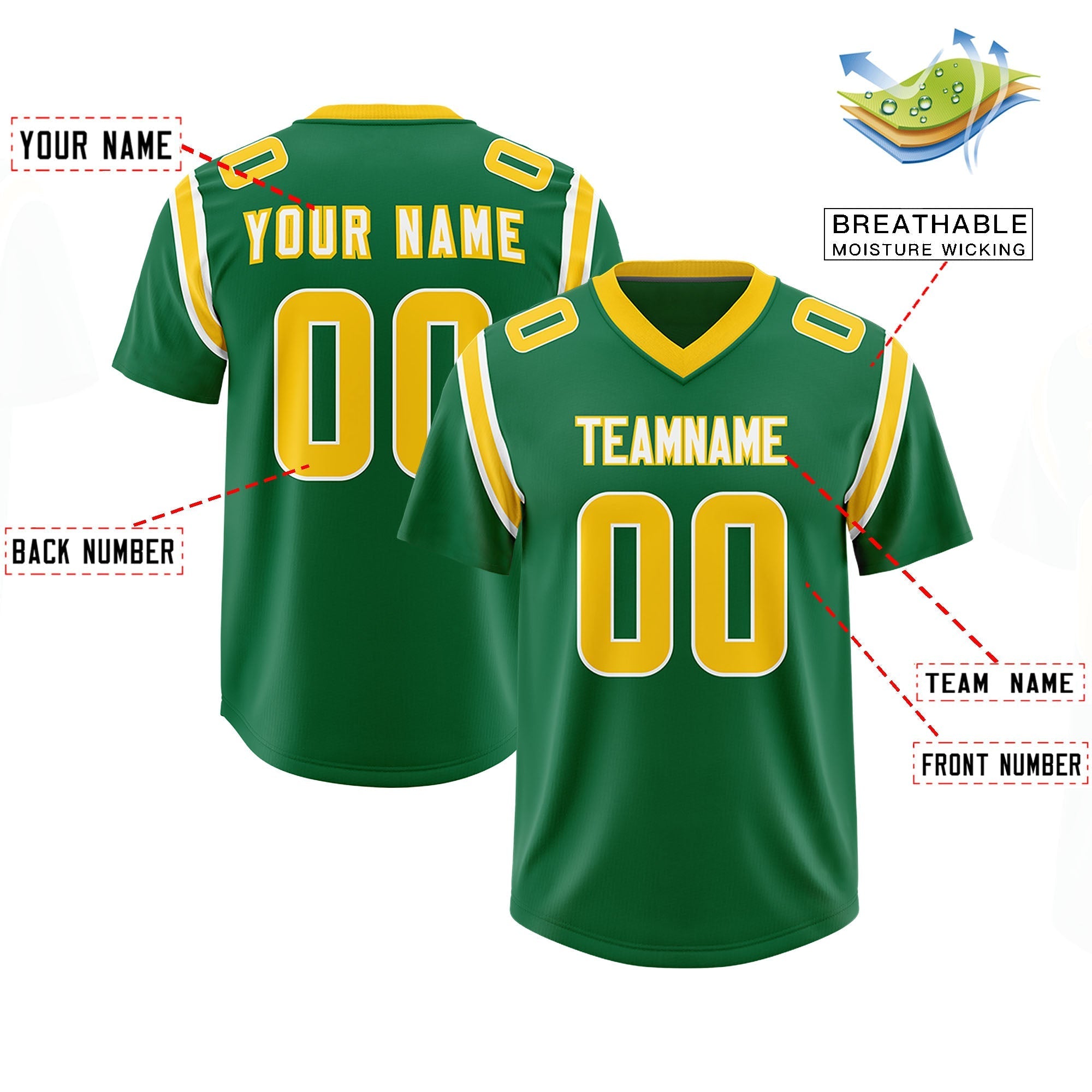 Custom Kelly Green Personalized Shoulder Cut Two-Tone Authentic American Football Jersey