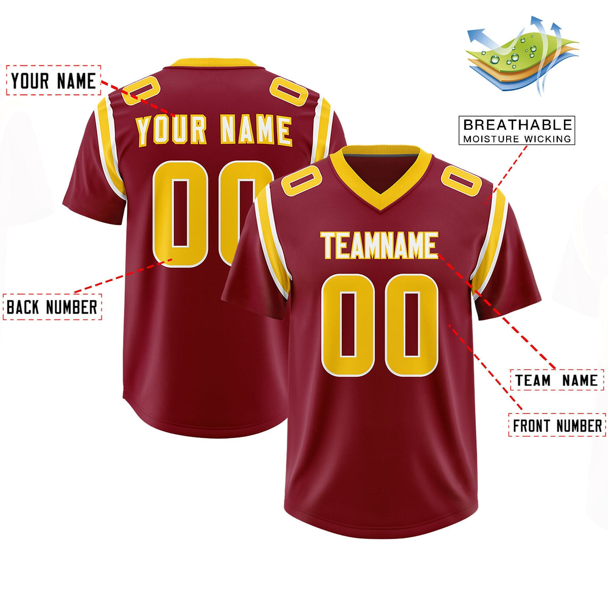 Custom Crimson Personalized Shoulder Cut Two-Tone Authentic American Football Jersey