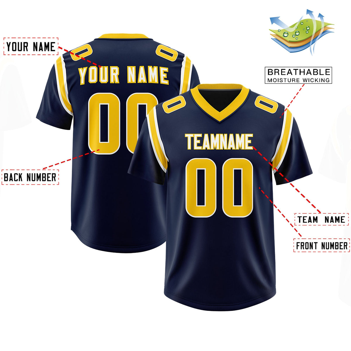 Custom Navy Personalized Shoulder Cut Two-Tone Authentic American Football Jersey