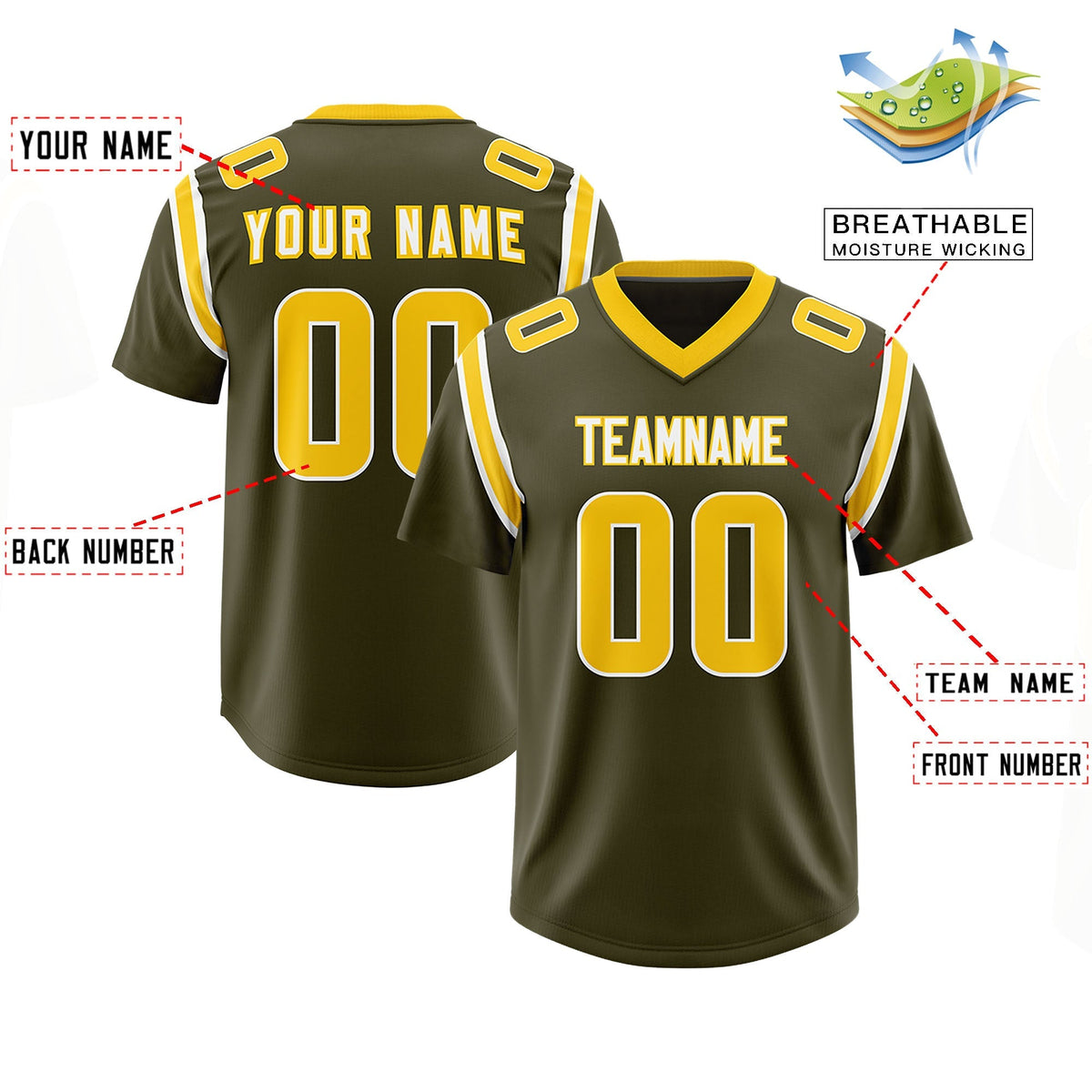 Custom Olive Personalized Shoulder Cut Two-Tone Authentic American Football Jersey