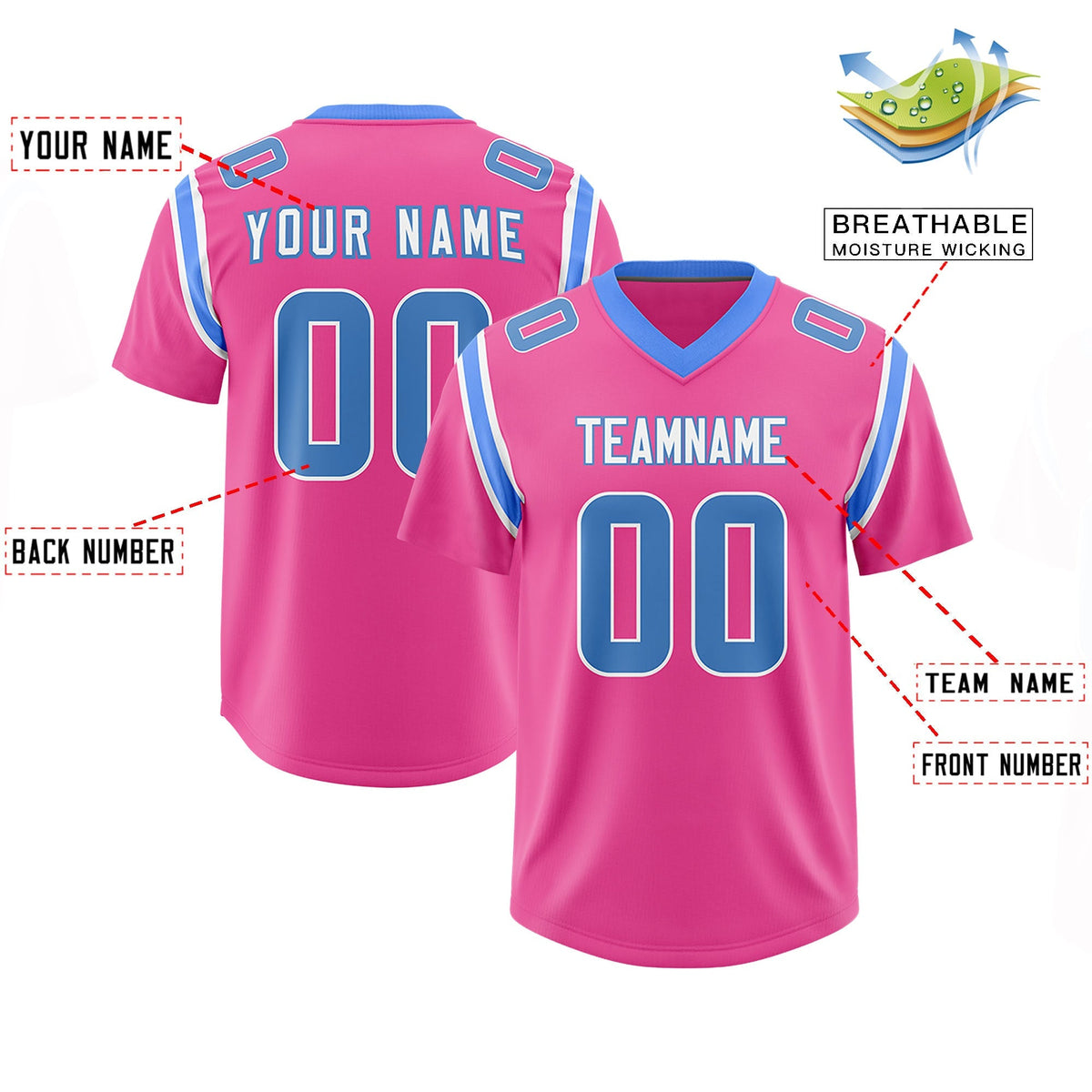 Custom Pink Personalized Shoulder Cut Two-Tone Authentic American Football Jersey