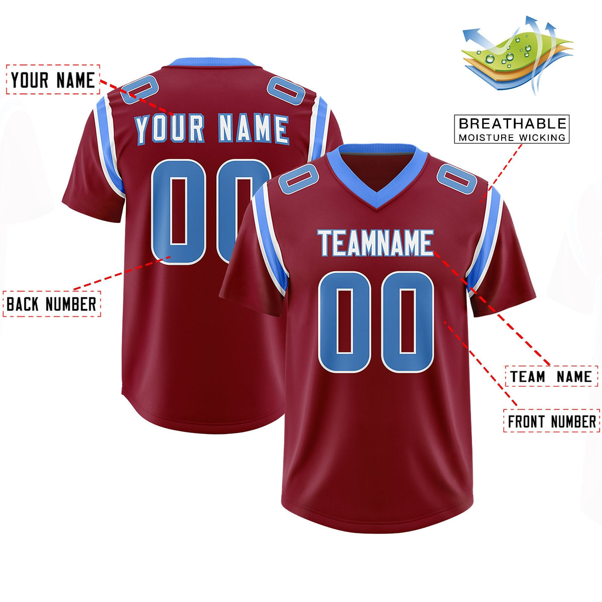 Custom Crimson Personalized Shoulder Cut Two-Tone Authentic American Football Jersey