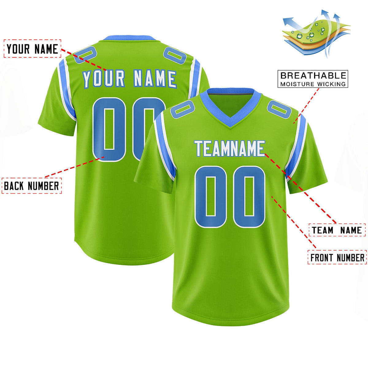 Custom Neon Green Personalized Shoulder Cut Two-Tone Authentic American Football Jersey