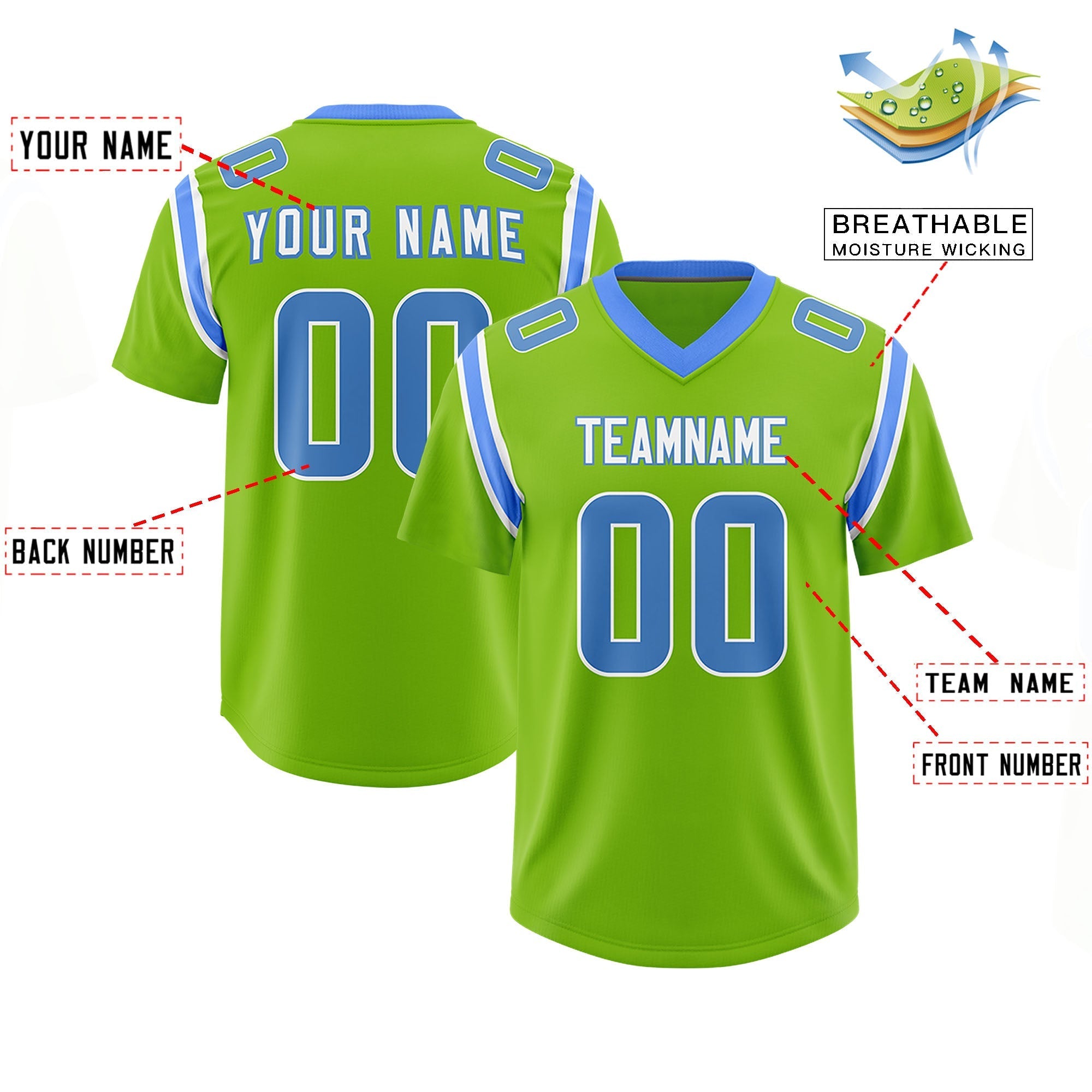Custom Neon Green Personalized Shoulder Cut Two-Tone Authentic American Football Jersey