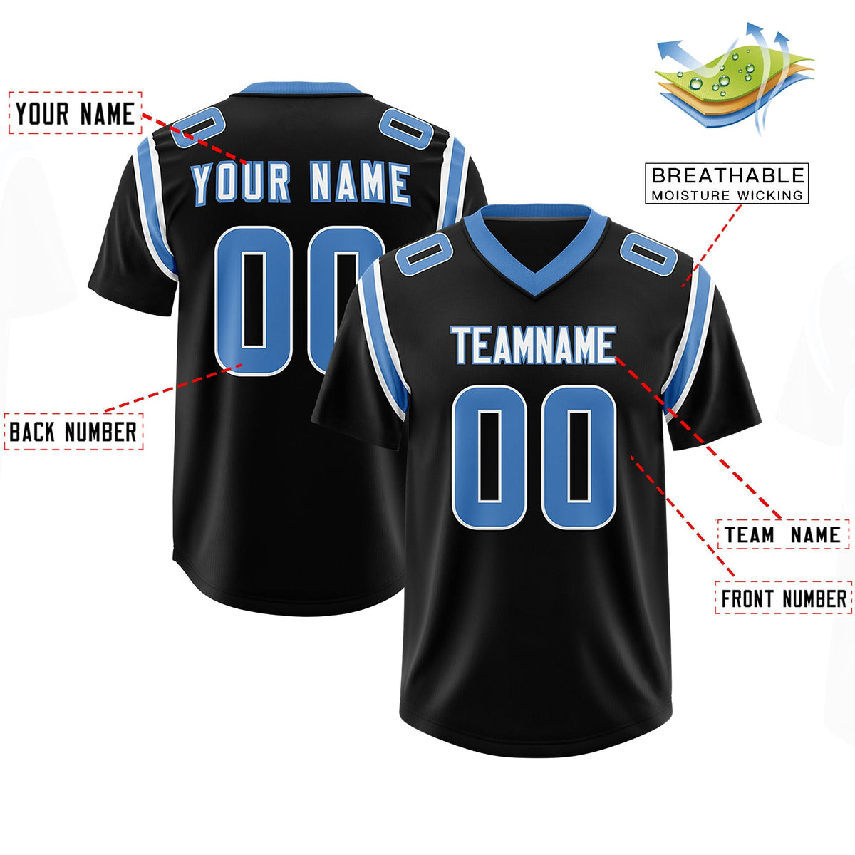 Custom Black Personalized Shoulder Cut Two-Tone Authentic American Football Jersey