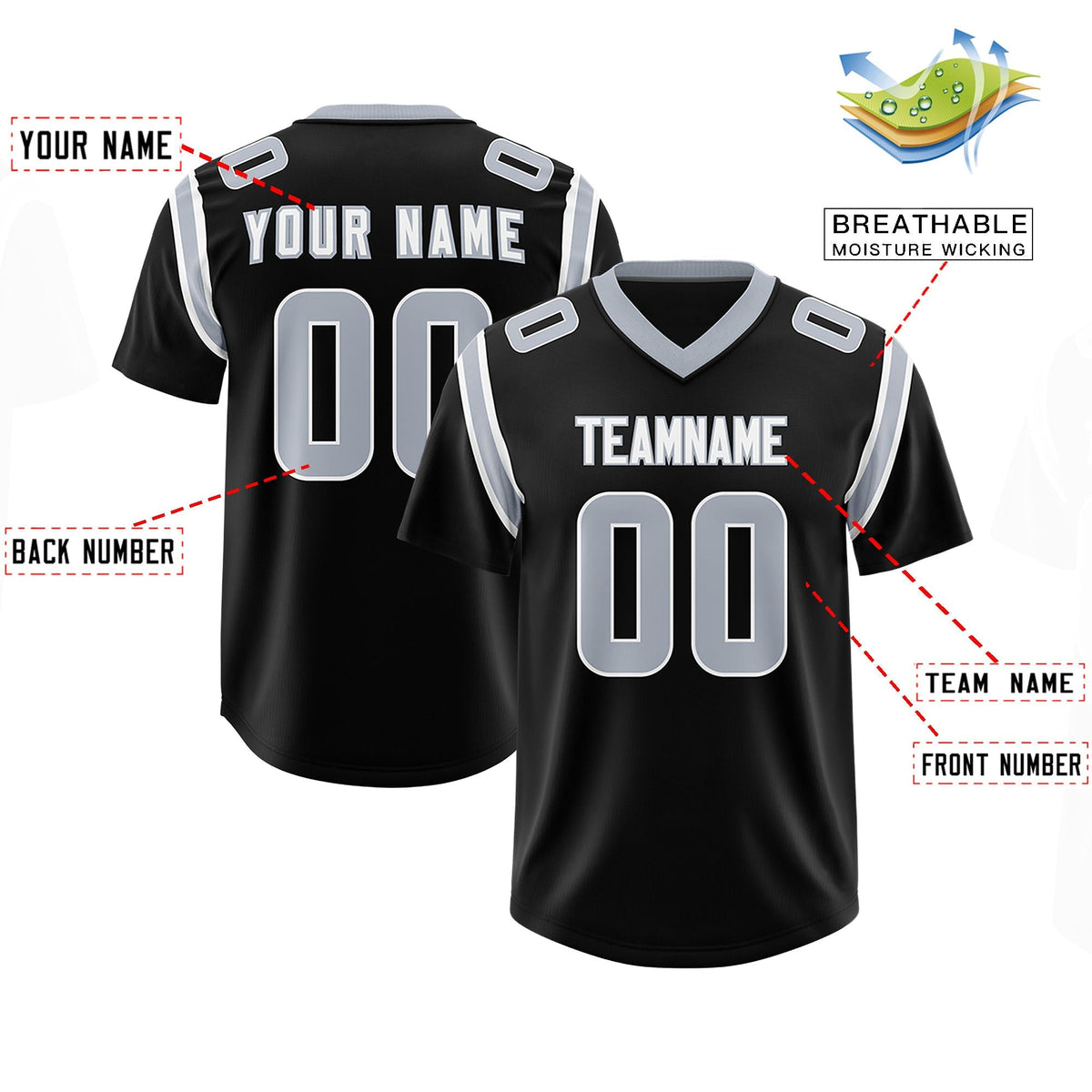 Custom Black Personalized Shoulder Cut Two-Tone Authentic American Football Jersey