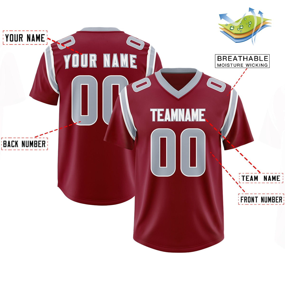 Custom Crimson Personalized Shoulder Cut Two-Tone Authentic American Football Jersey
