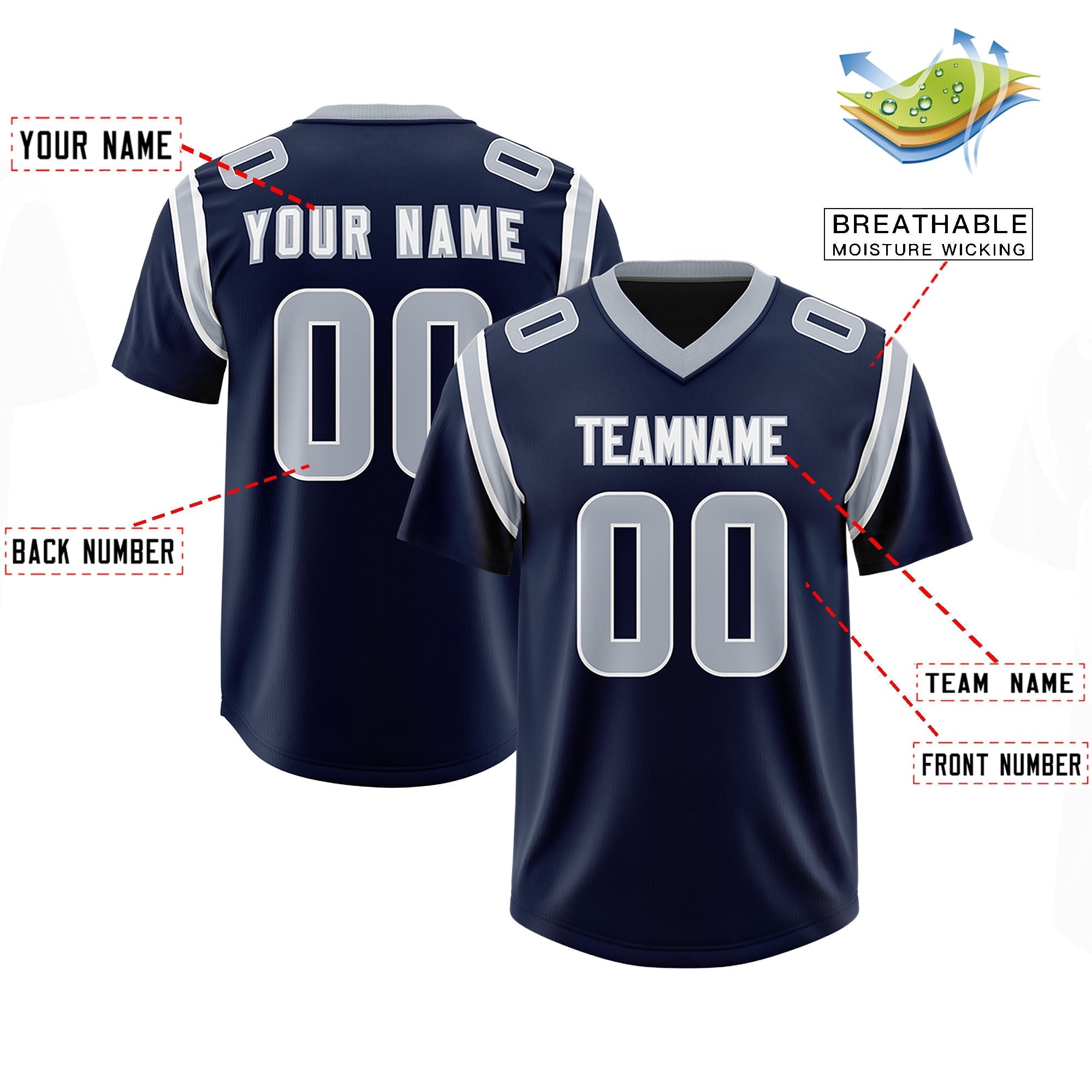 Custom Navy Personalized Shoulder Cut Two-Tone Authentic American Football Jersey