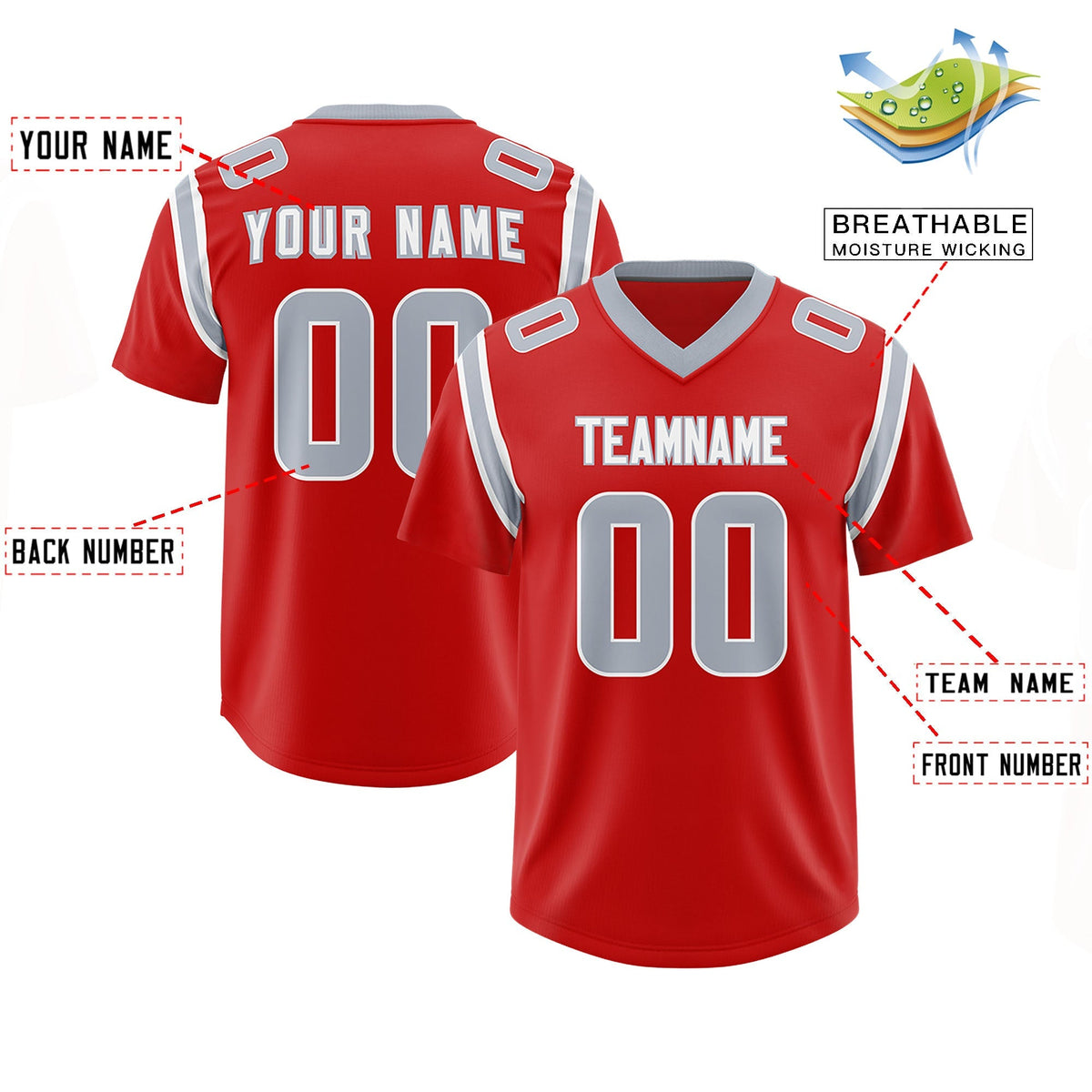 Custom Red Personalized Shoulder Cut Two-Tone Authentic American Football Jersey