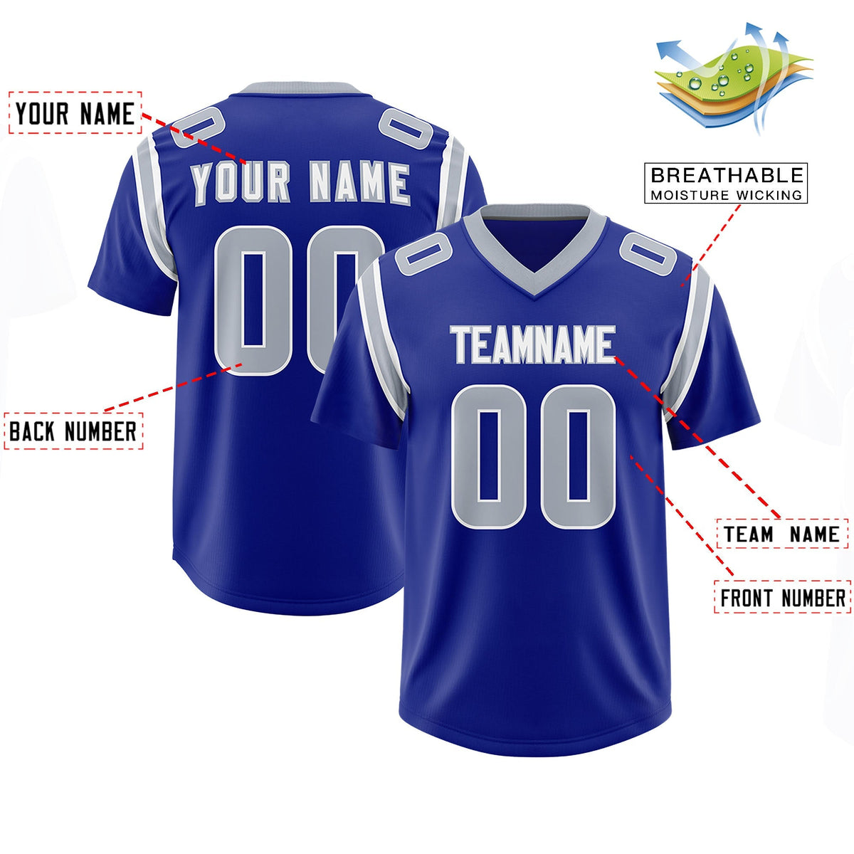 Custom Royal Personalized Shoulder Cut Two-Tone Authentic American Football Jersey