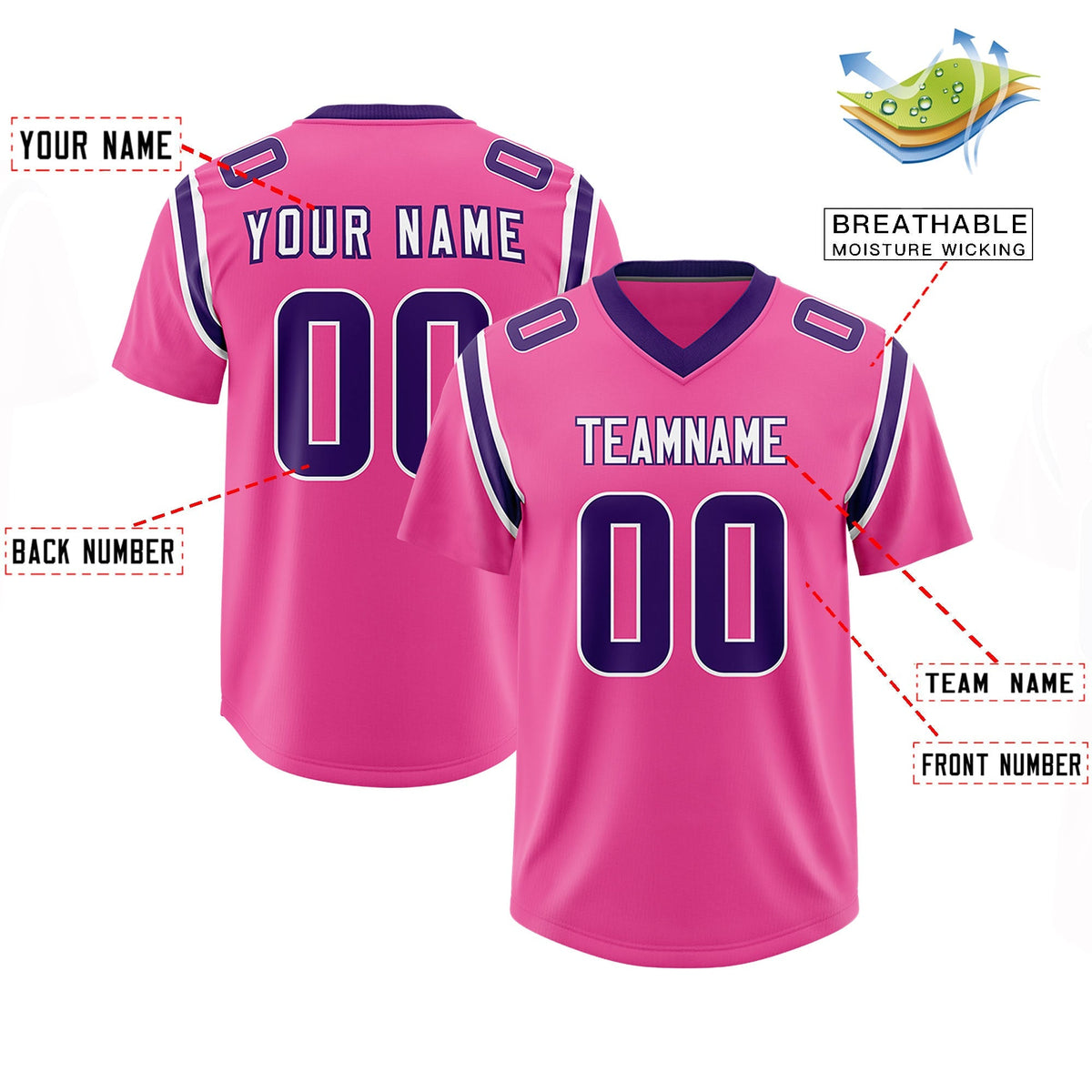 Custom Pink Personalized Shoulder Cut Two-Tone Authentic American Football Jersey