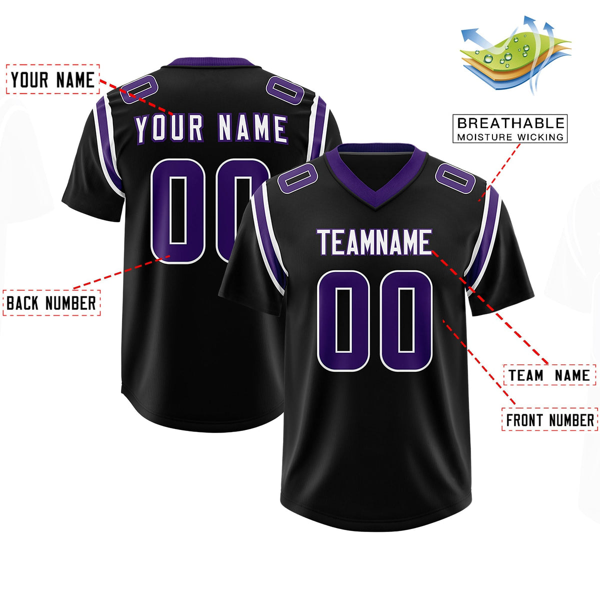 Custom Black Personalized Shoulder Cut Two-Tone Authentic American Football Jersey