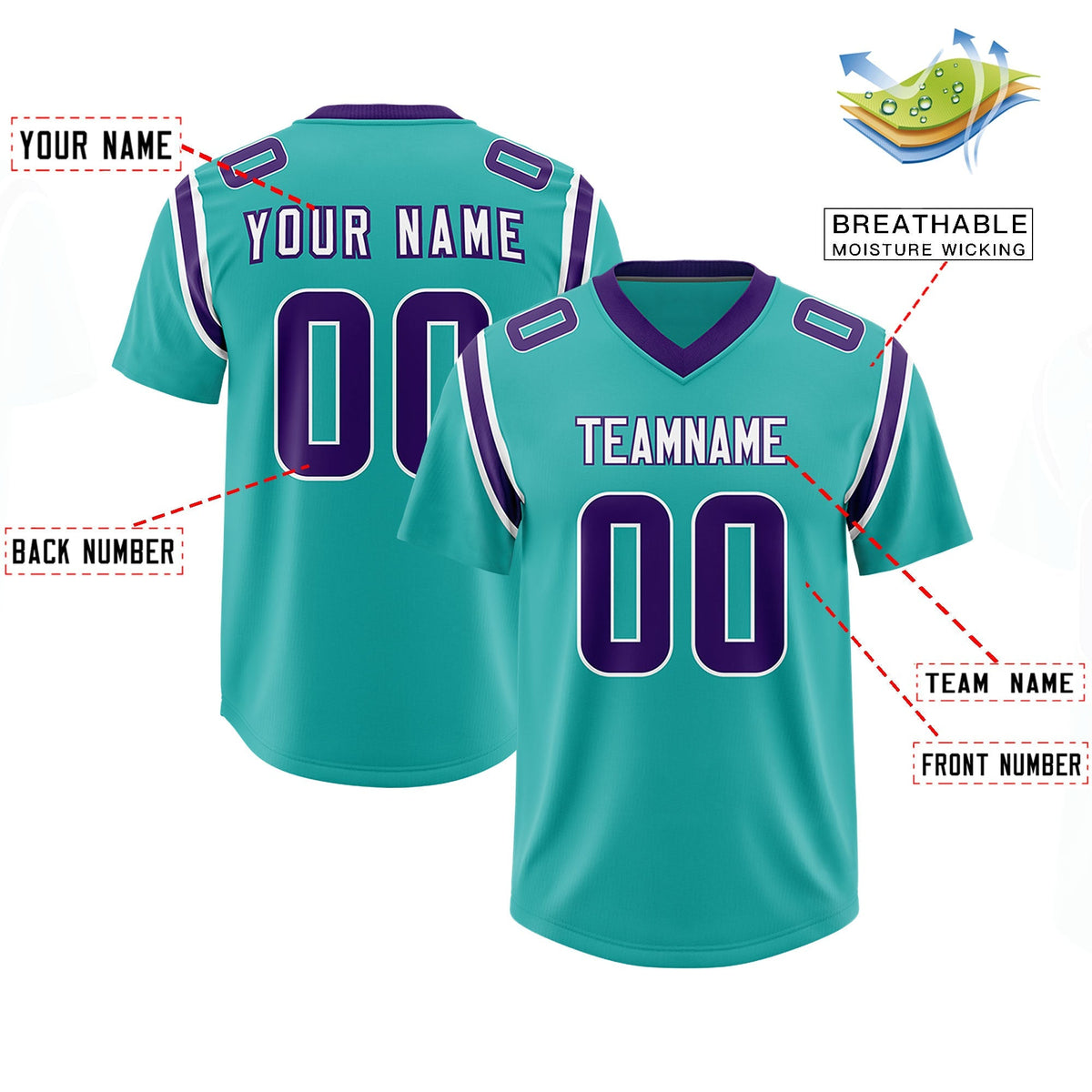 Custom Aqua Personalized Shoulder Cut Two-Tone Authentic American Football Jersey