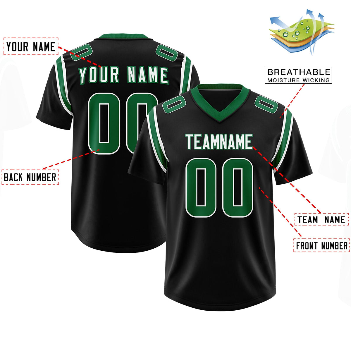 Custom Black Personalized Shoulder Cut Two-Tone Authentic American Football Jersey